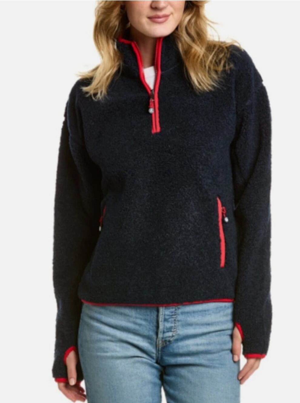 Brooks Brothers Women's Teddy Fleece 1/2 Zip Blue Pullover Size XS X-Small